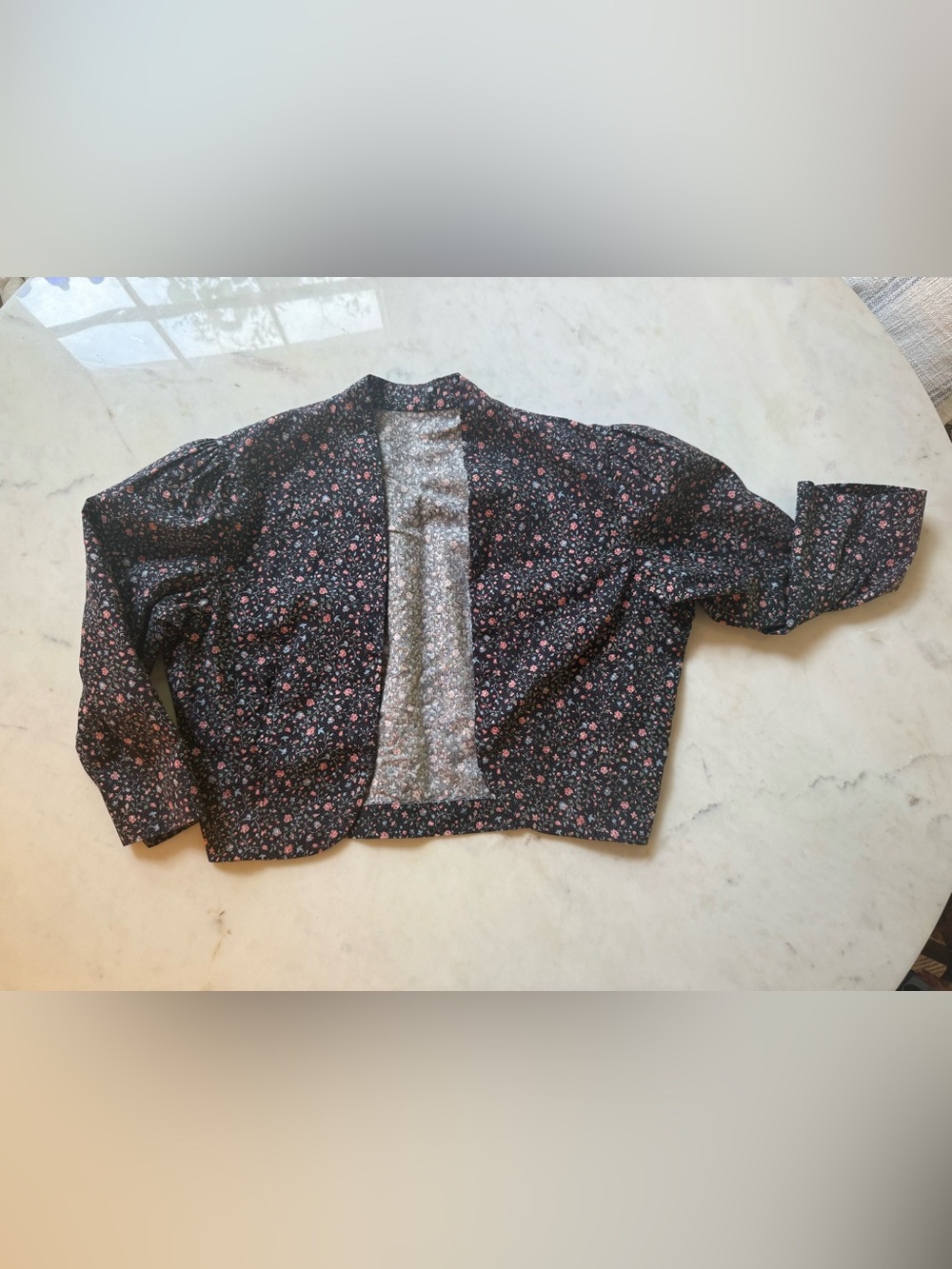 Vintage handmade ditsy floral cropped prairie style jacket topper open top